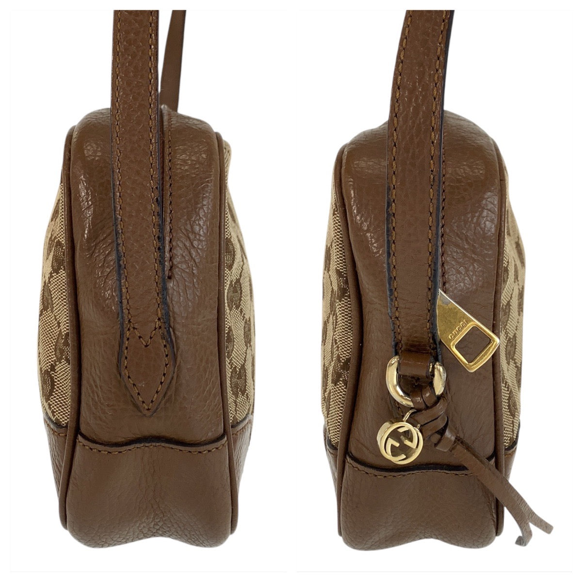16689
GUCCI グッチ ベージュ ブラウン ゴールド金具 GGキャンバス / レザー 449413 ショルダーバッグ ポシェット  レディース AB42
