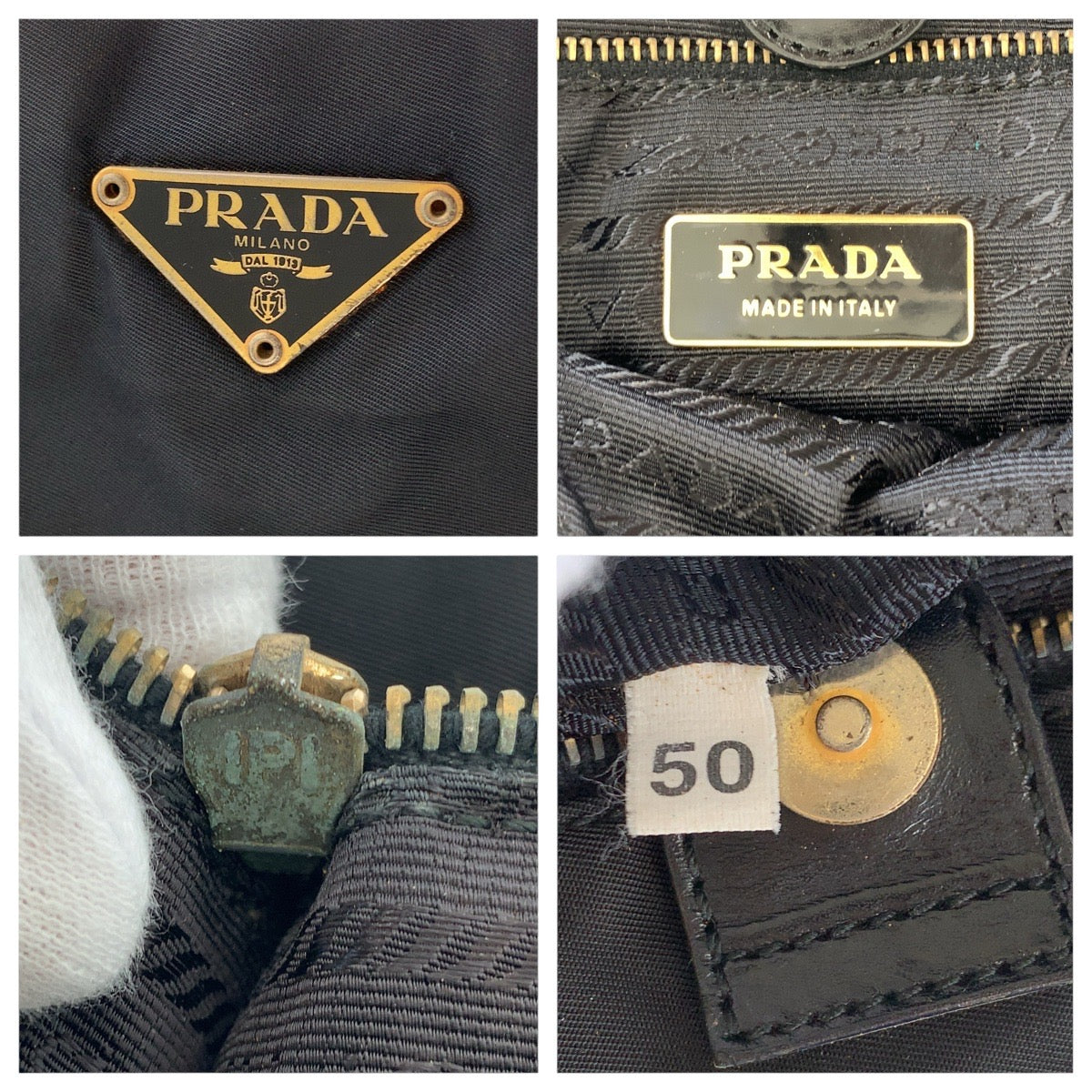 16690
PRADA プラダ テスート 三角ロゴプレート ブラック 黒 ゴールド金具 ナイロン / レザー トートバッグ ショルダーバッグ   レディース AB30