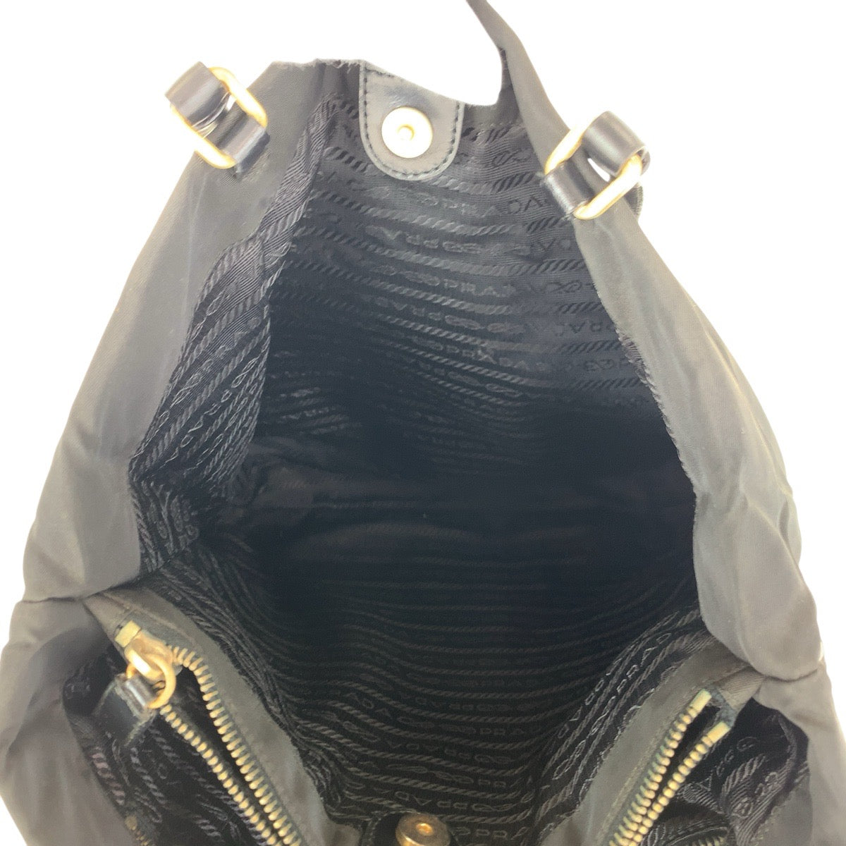 16690
PRADA プラダ テスート 三角ロゴプレート ブラック 黒 ゴールド金具 ナイロン / レザー トートバッグ ショルダーバッグ   レディース AB30
