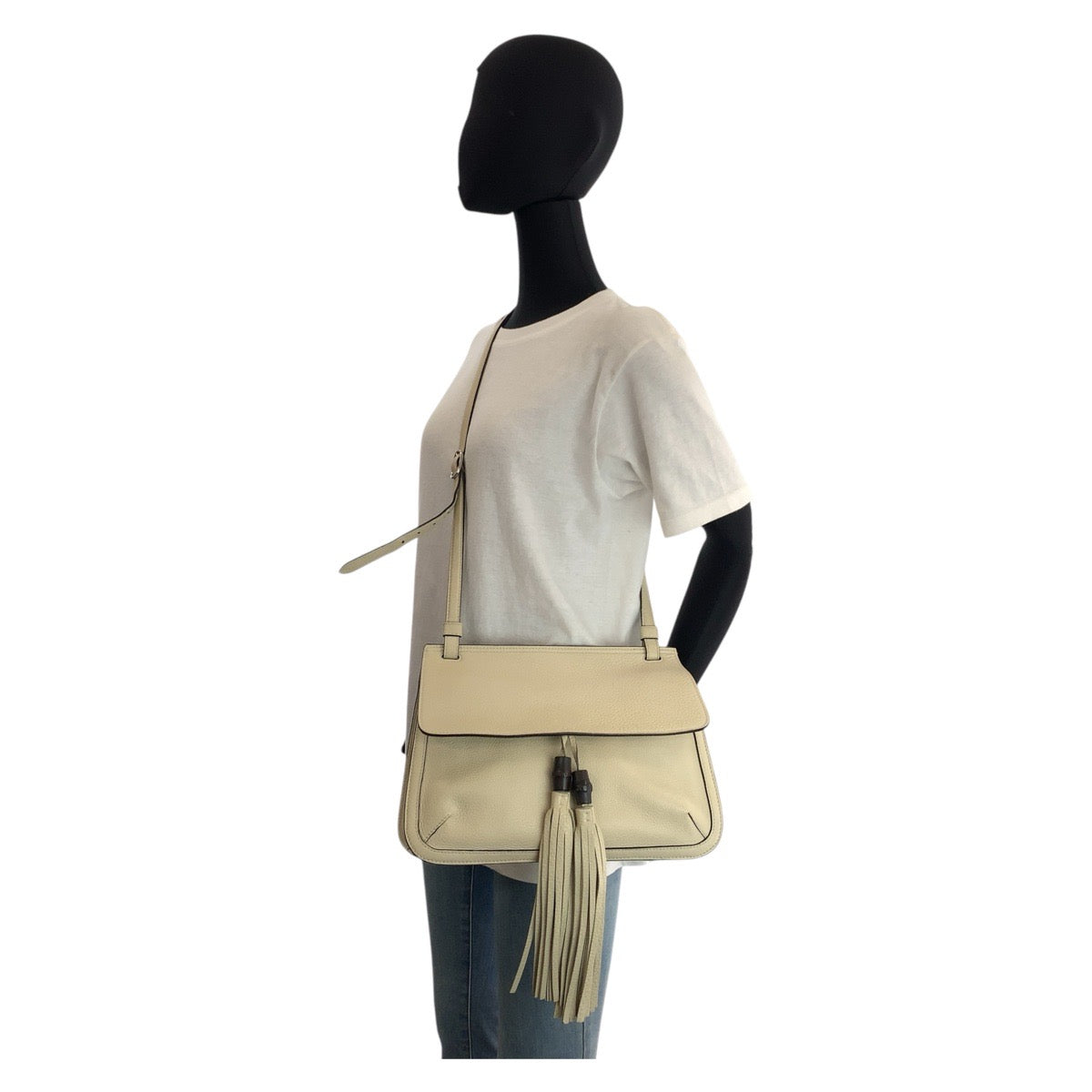 16692
GUCCI グッチ バンブー デイリーフラップ アイボリー シルバー金具 レザー 370826 ショルダーバッグ メッセンジャーバッグ レディース ABP50