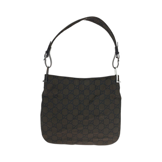 16693
GUCCI グッチ GG柄 ダークブラウン シルバー金具 ナイロン 001 3166 ショルダーバッグ レディース AB25