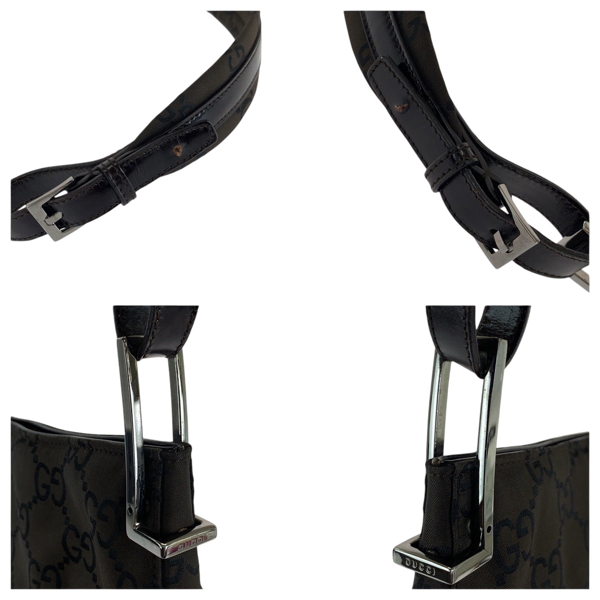 16693
GUCCI グッチ GG柄 ダークブラウン シルバー金具 ナイロン 001 3166 ショルダーバッグ レディース AB25