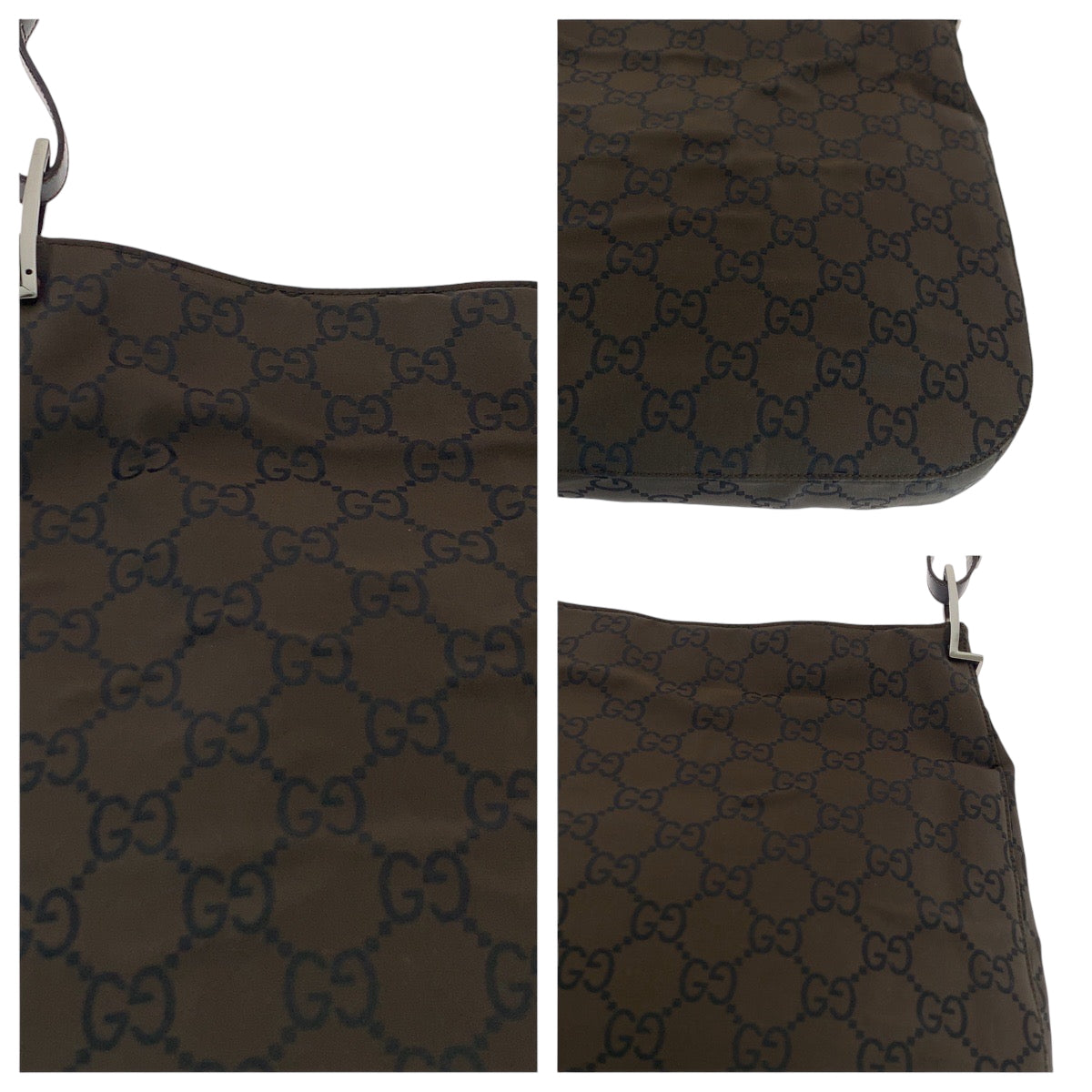 16693
GUCCI グッチ GG柄 ダークブラウン シルバー金具 ナイロン 001 3166 ショルダーバッグ レディース AB25