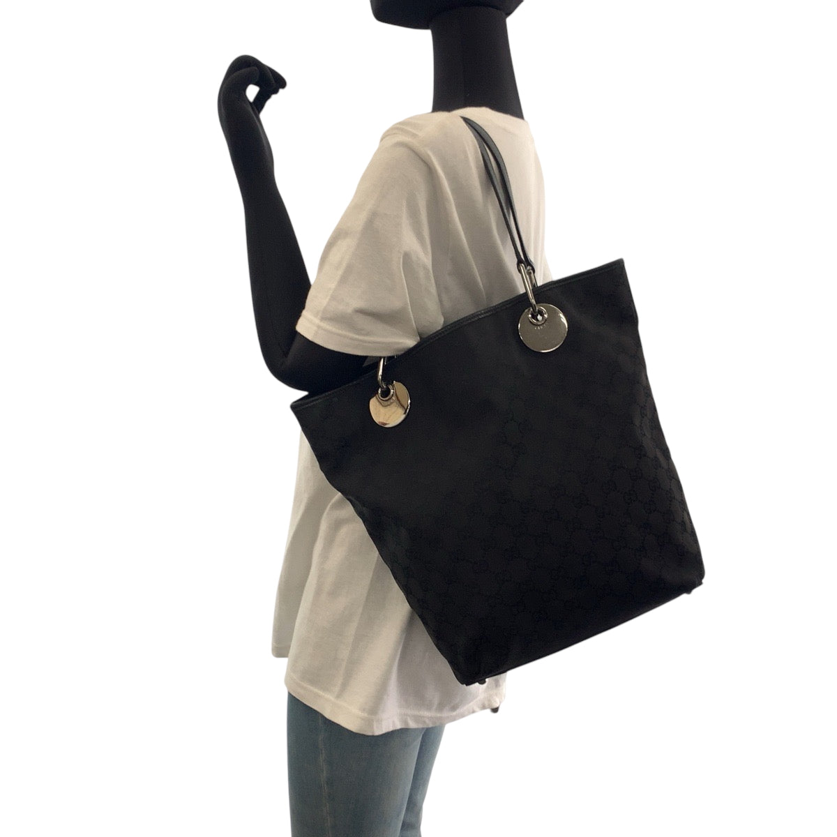 16694
GUCCI グッチ ブラック 黒 シルバー金具 GGキャンバス 120836 トートバッグ ショルダーバッグ  レディース AB26