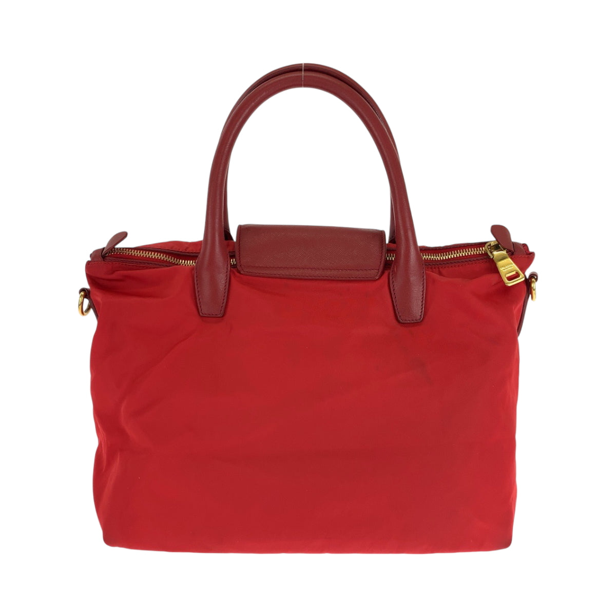 16687
PRADA プラダ テスート 三角ロゴプレート レッド ゴールド金具 ナイロン BN2106 トートバッグ ハンドバッグ  レディース ABP44