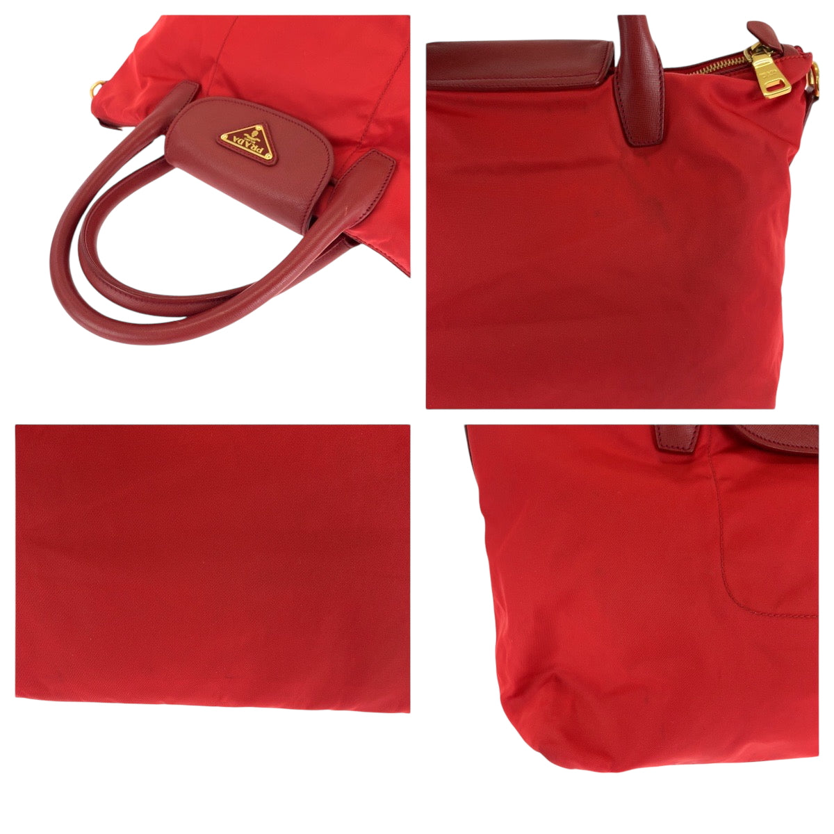 16687
PRADA プラダ テスート 三角ロゴプレート レッド ゴールド金具 ナイロン BN2106 トートバッグ ハンドバッグ レディース ABP44