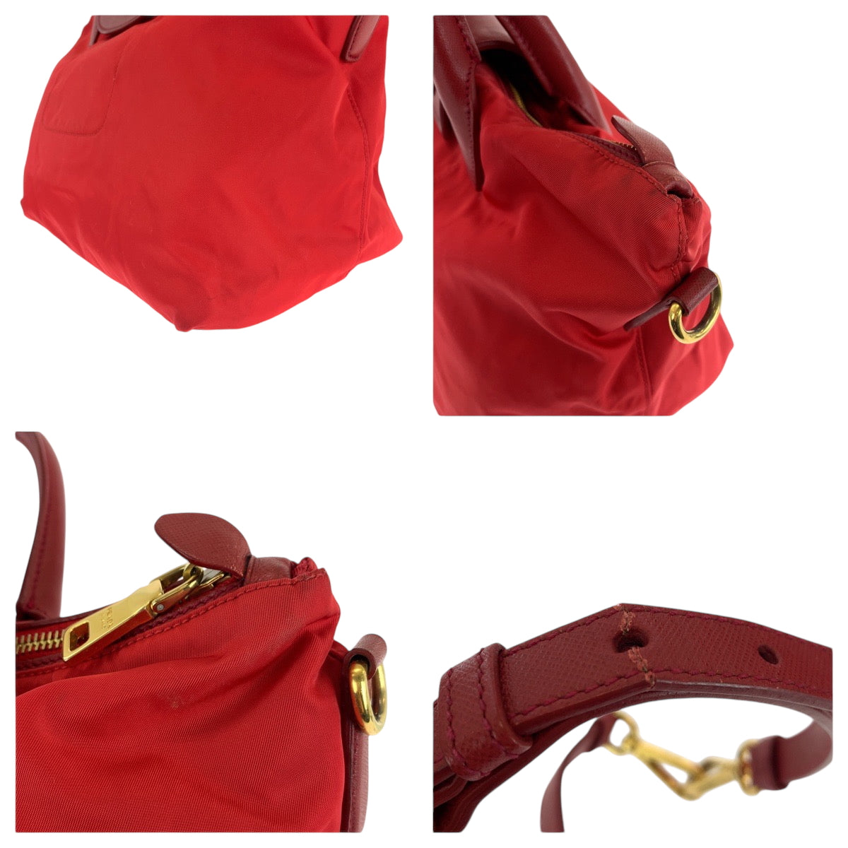 16687
PRADA プラダ テスート 三角ロゴプレート レッド ゴールド金具 ナイロン BN2106 トートバッグ ハンドバッグ レディース ABP44