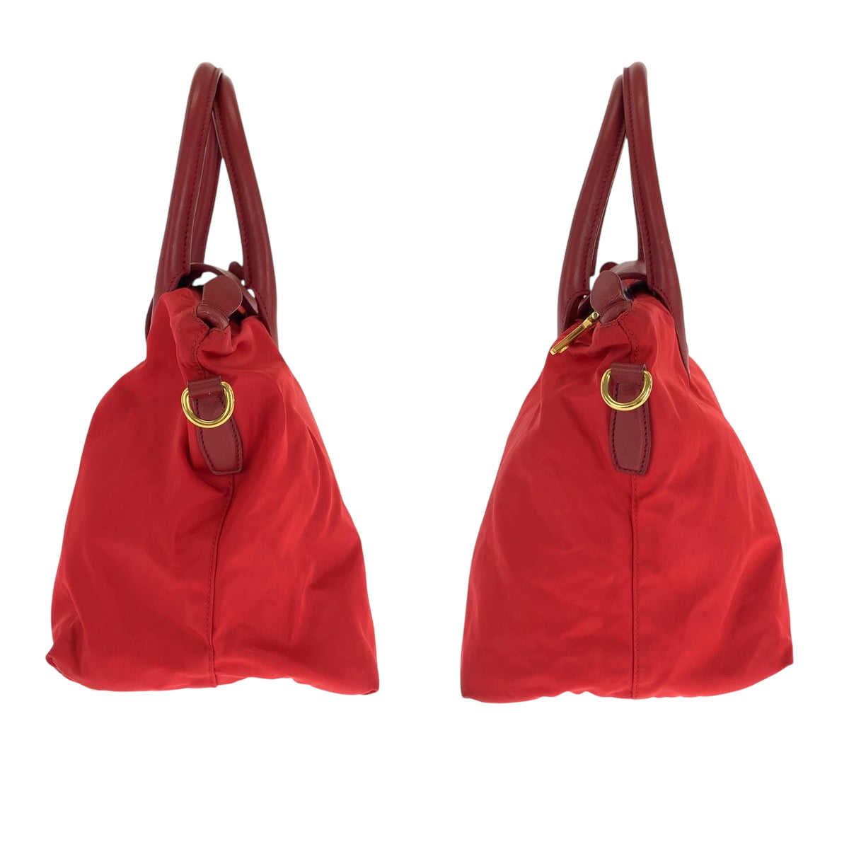 16687
PRADA プラダ テスート 三角ロゴプレート レッド ゴールド金具 ナイロン BN2106 トートバッグ ハンドバッグ レディース ABP44