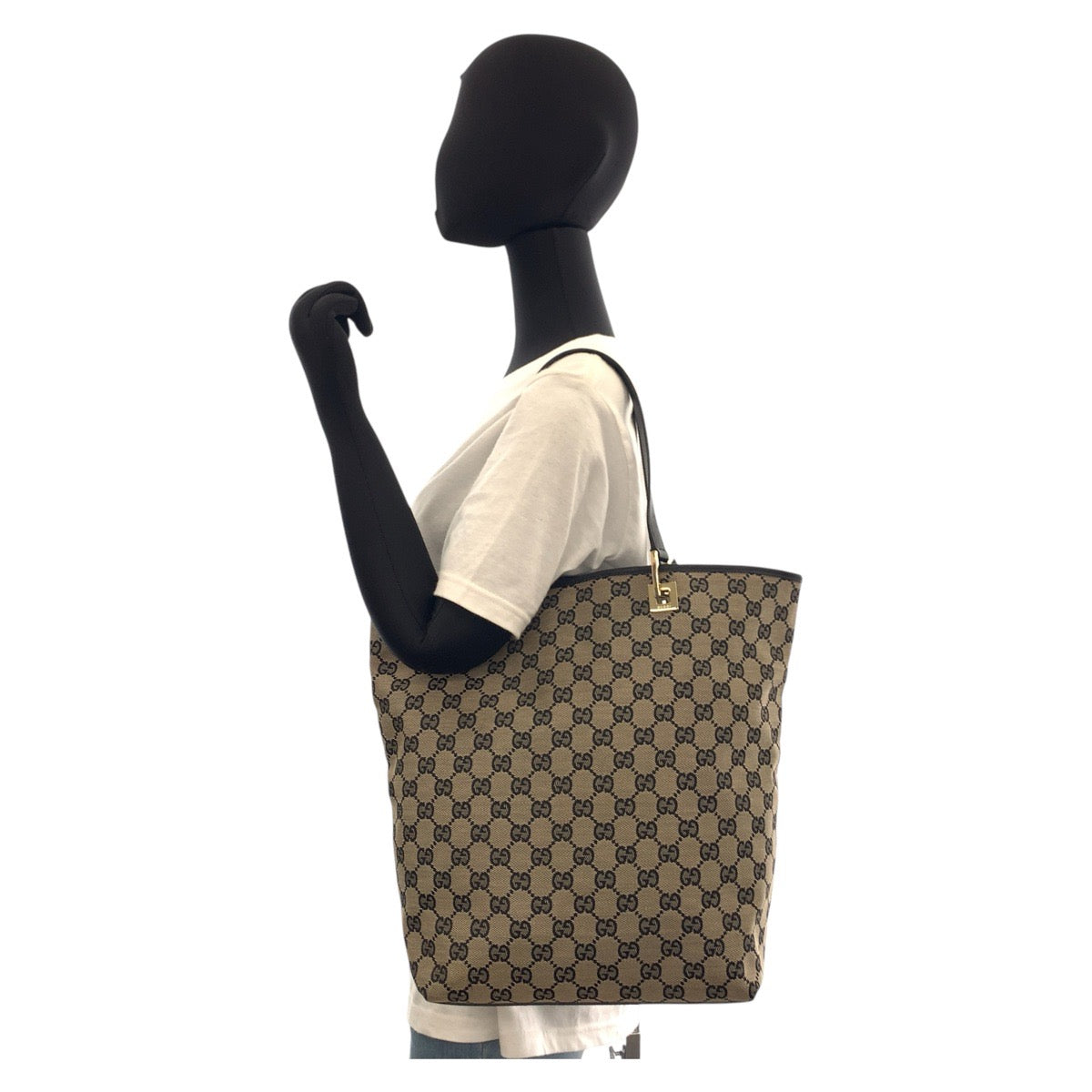 16698
GUCCI グッチ ベージュ ブラック 黒 ゴールド金具 GGキャンバス / レザー 002 1098 トートバッグ ショルダーバッグ  レディース ABP30