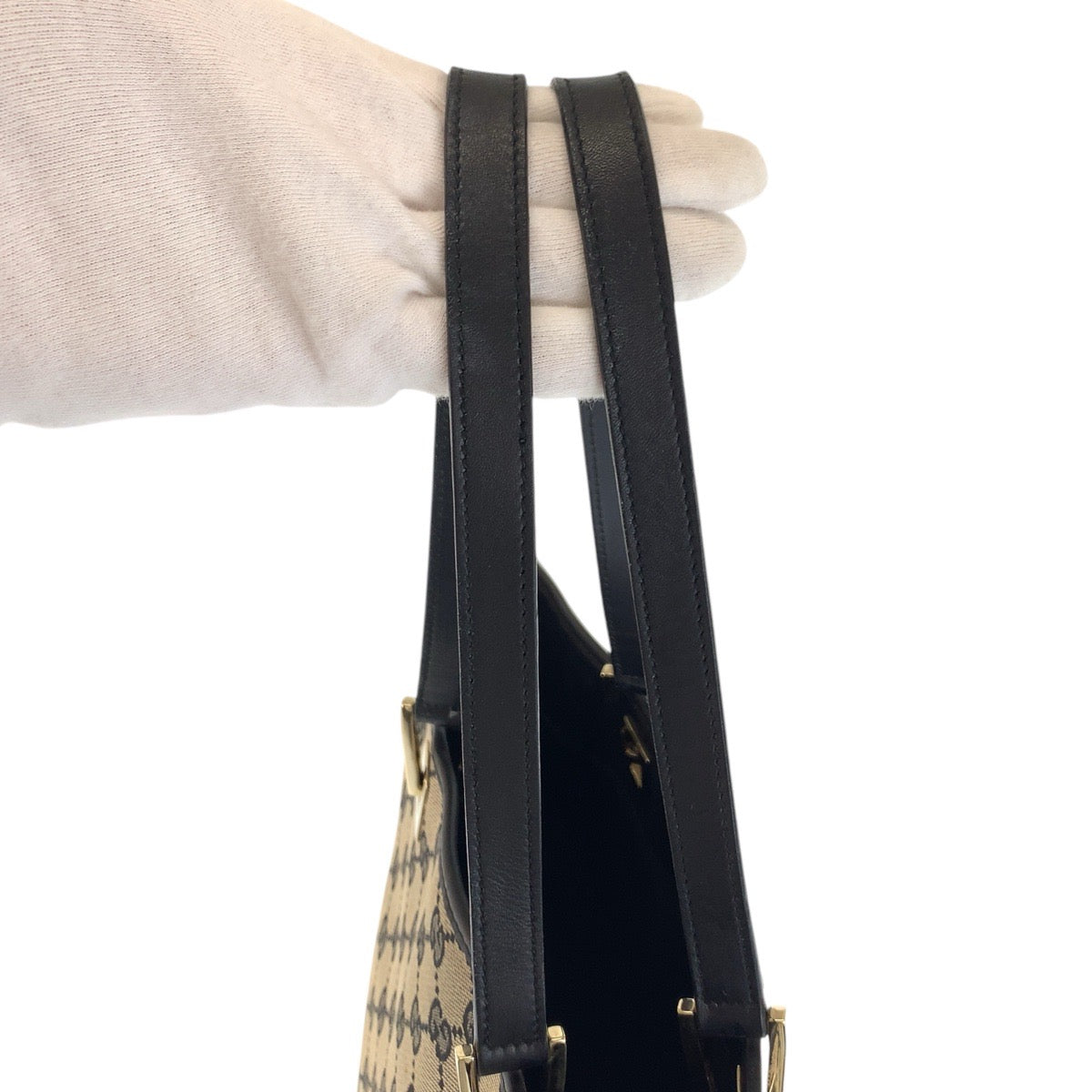 16698
GUCCI グッチ ベージュ ブラック 黒 ゴールド金具 GGキャンバス / レザー 002 1098 トートバッグ ショルダーバッグ  レディース ABP30