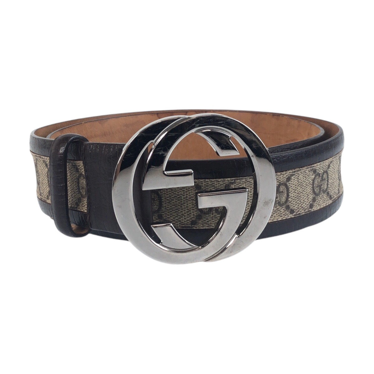 16699
GUCCI グッチ インターロッキング 80cm/32インチ ブラウン シルバー金具 GGスプリームキャンバス / レザー 142930 ベルト 男女兼用  メンズ ABP26