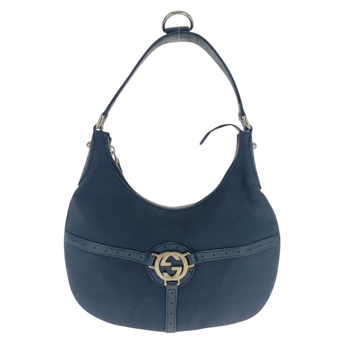 16700
GUCCI グッチ インターロッキング ブラック 黒 シルバー金具 キャンバス / レザー 114869 ショルダーバッグ ホーボー  レディース AB34
