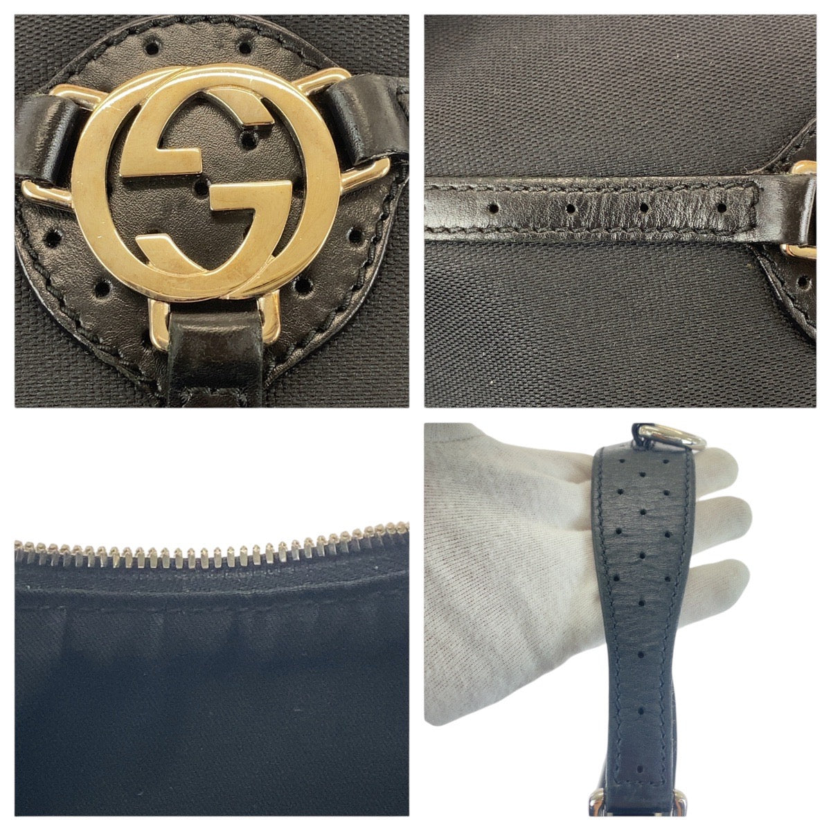16700
GUCCI グッチ インターロッキング ブラック 黒 シルバー金具 キャンバス / レザー 114869 ショルダーバッグ ホーボー  レディース AB34