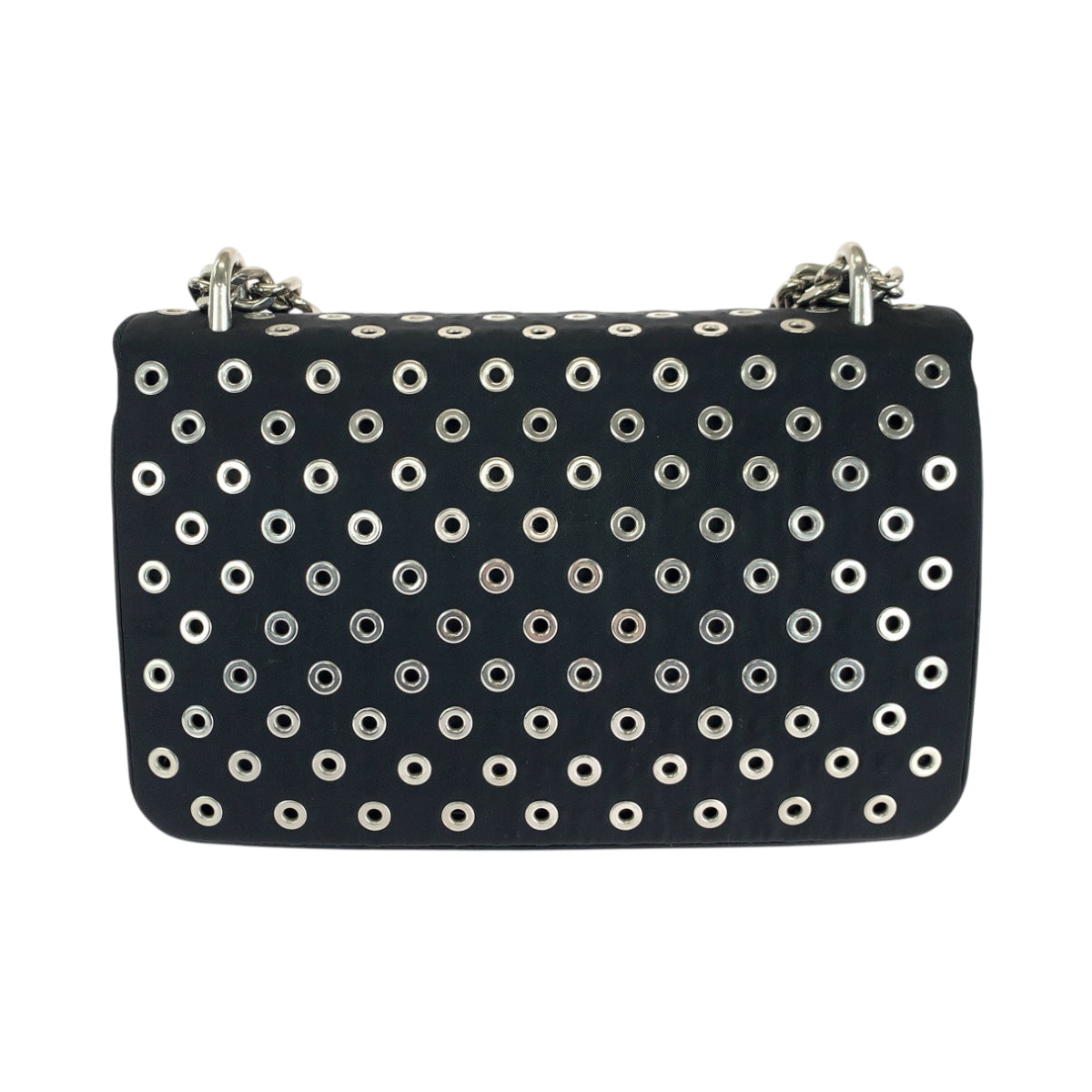 16701
PRADA プラダ テスート 三角ロゴプレート グロメット ブラック 黒 シルバー金具 ナイロン / カーフ 1BD010 ハトメ チェーンショルダーバッグ  レディース