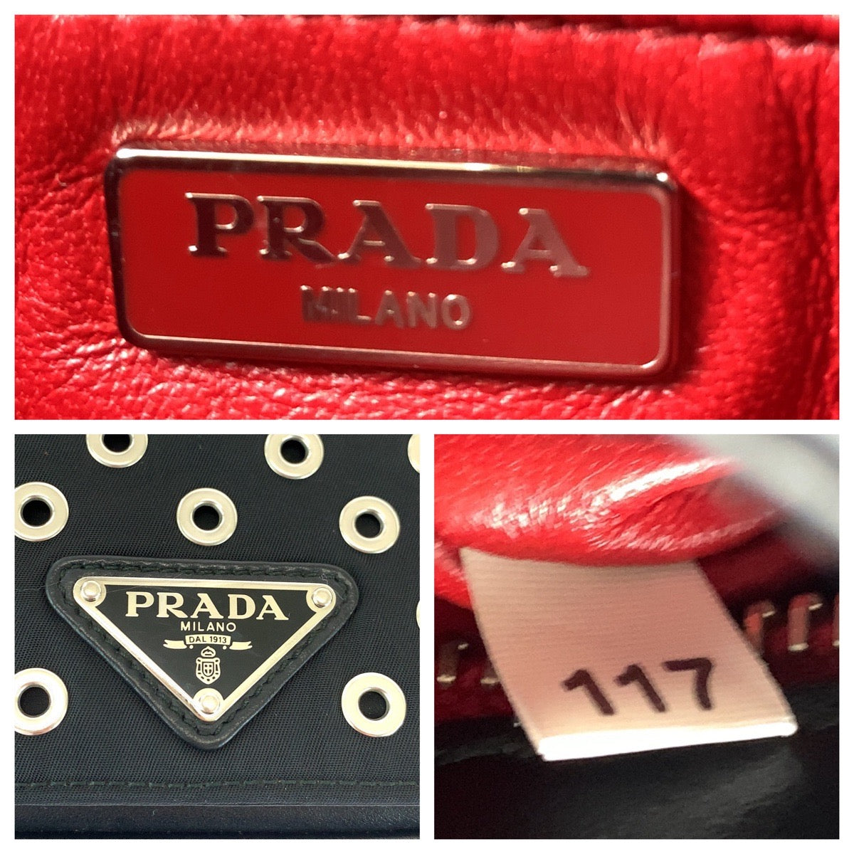 16701
PRADA プラダ テスート 三角ロゴプレート グロメット ブラック 黒 シルバー金具 ナイロン / カーフ 1BD010 ハトメ チェーンショルダーバッグ  レディース