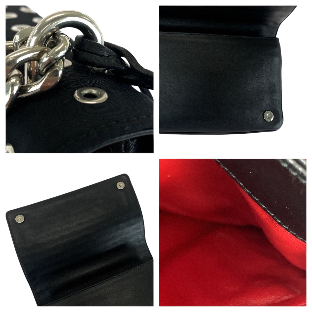 16701
PRADA プラダ テスート 三角ロゴプレート グロメット ブラック 黒 シルバー金具 ナイロン / カーフ 1BD010 ハトメ チェーンショルダーバッグ  レディース