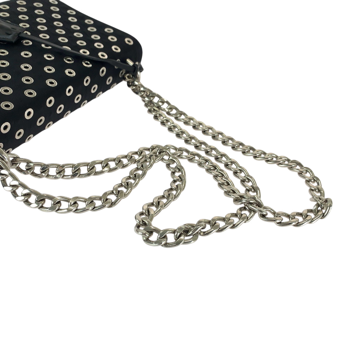 16701
PRADA プラダ テスート 三角ロゴプレート グロメット ブラック 黒 シルバー金具 ナイロン / カーフ 1BD010 ハトメ チェーンショルダーバッグ  レディース