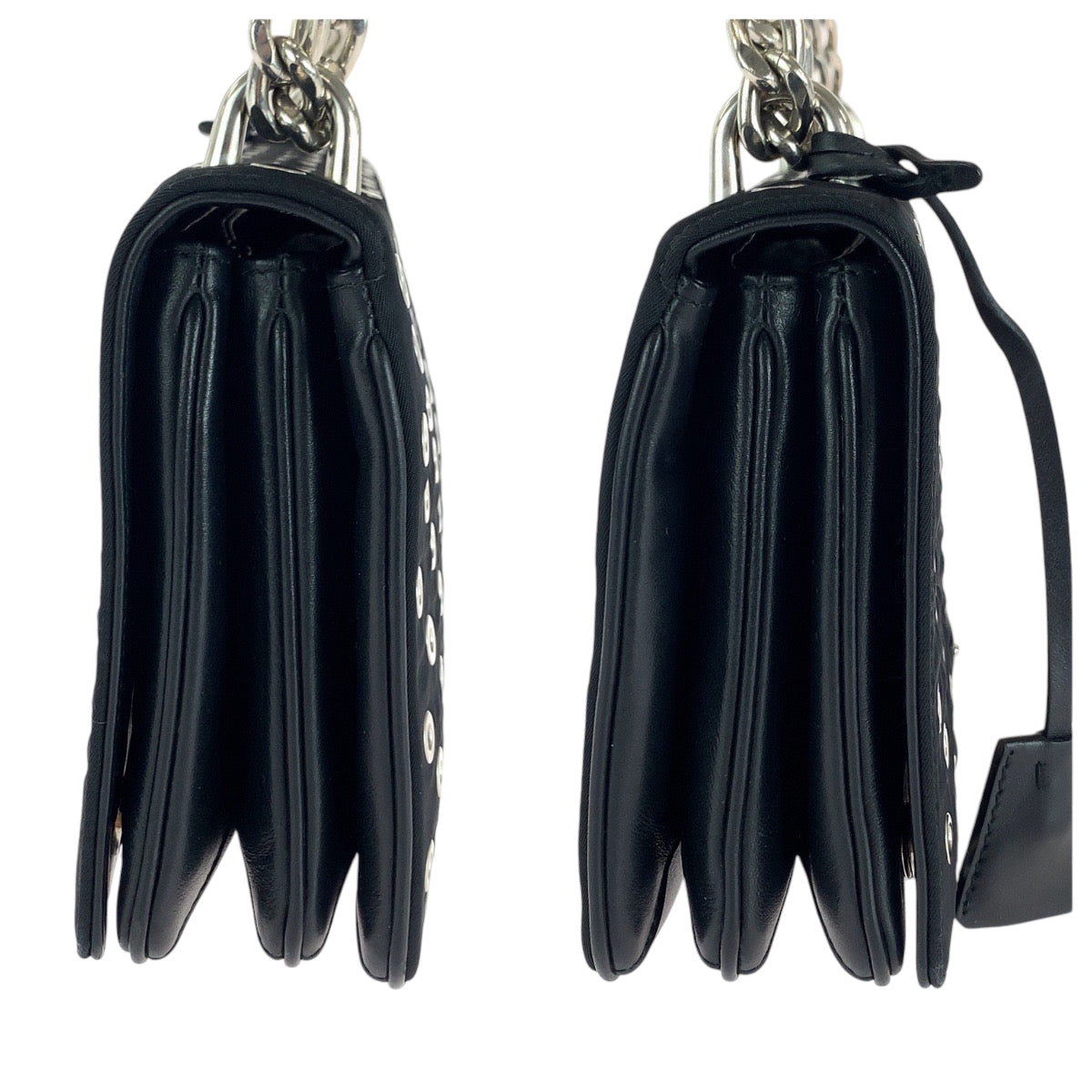16701
PRADA プラダ テスート 三角ロゴプレート グロメット ブラック 黒 シルバー金具 ナイロン / カーフ 1BD010 ハトメ チェーンショルダーバッグ  レディース