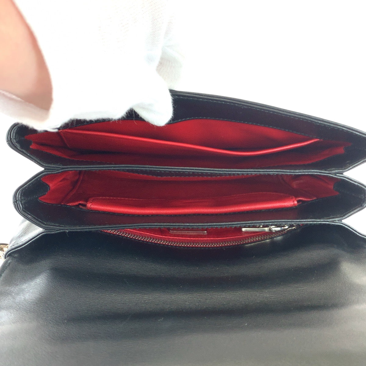 16701
PRADA プラダ テスート 三角ロゴプレート グロメット ブラック 黒 シルバー金具 ナイロン / カーフ 1BD010 ハトメ チェーンショルダーバッグ  レディース