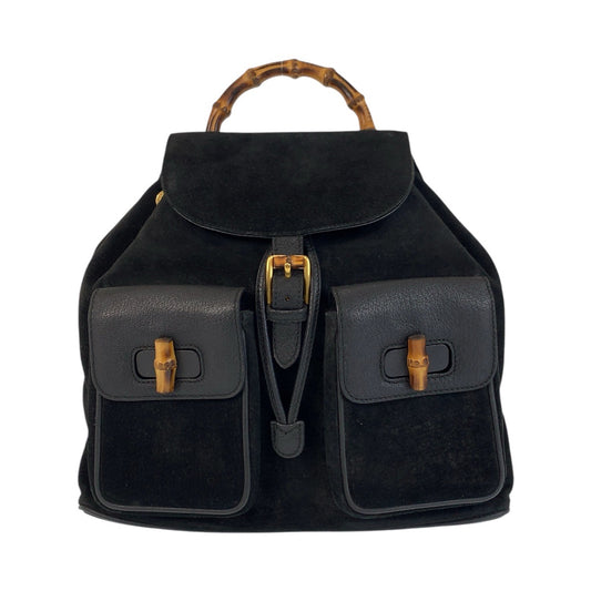 16703
GUCCI グッチ バンブー ブラック 黒 ゴールド金具 スウェード / レザー 003 2058 0016 リュック バックパック  レディース AB34