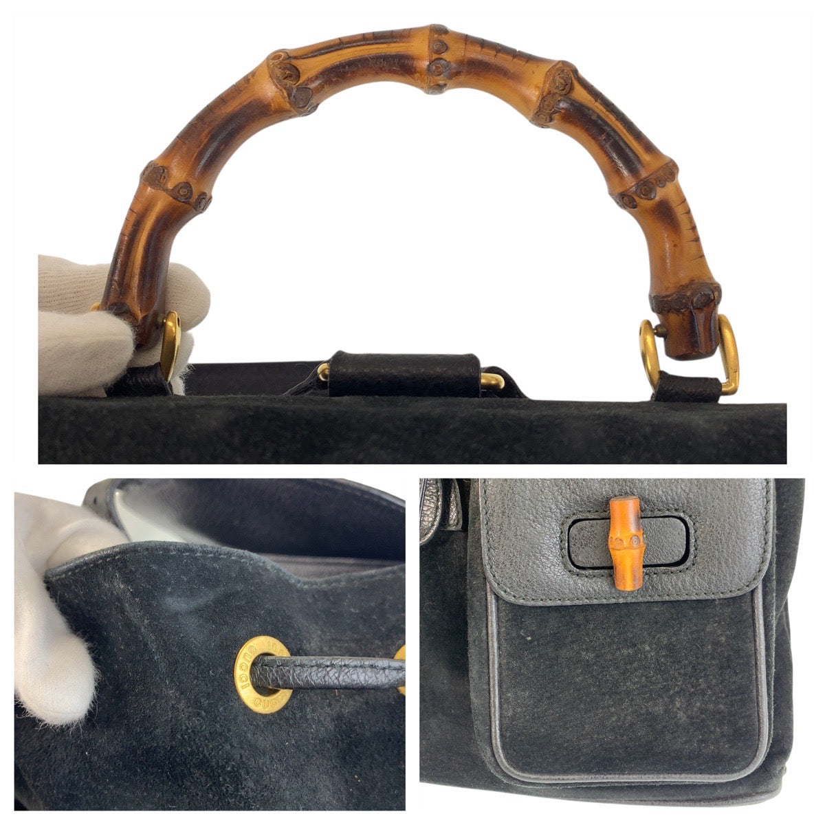 16703
GUCCI グッチ バンブー ブラック 黒 ゴールド金具 スウェード / レザー 003 2058 0016 リュック バックパック  レディース AB34