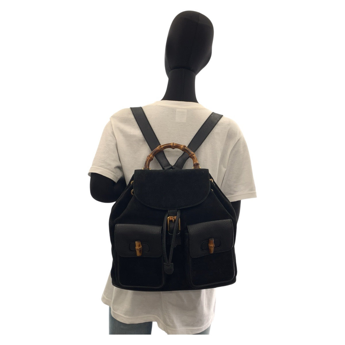 16703
GUCCI グッチ バンブー ブラック 黒 ゴールド金具 スウェード / レザー 003 2058 0016 リュック バックパック  レディース AB34