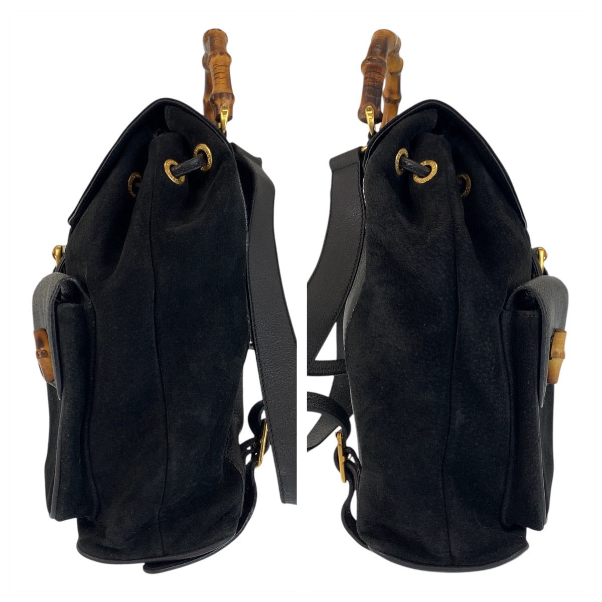16703
GUCCI グッチ バンブー ブラック 黒 ゴールド金具 スウェード / レザー 003 2058 0016 リュック バックパック  レディース AB34