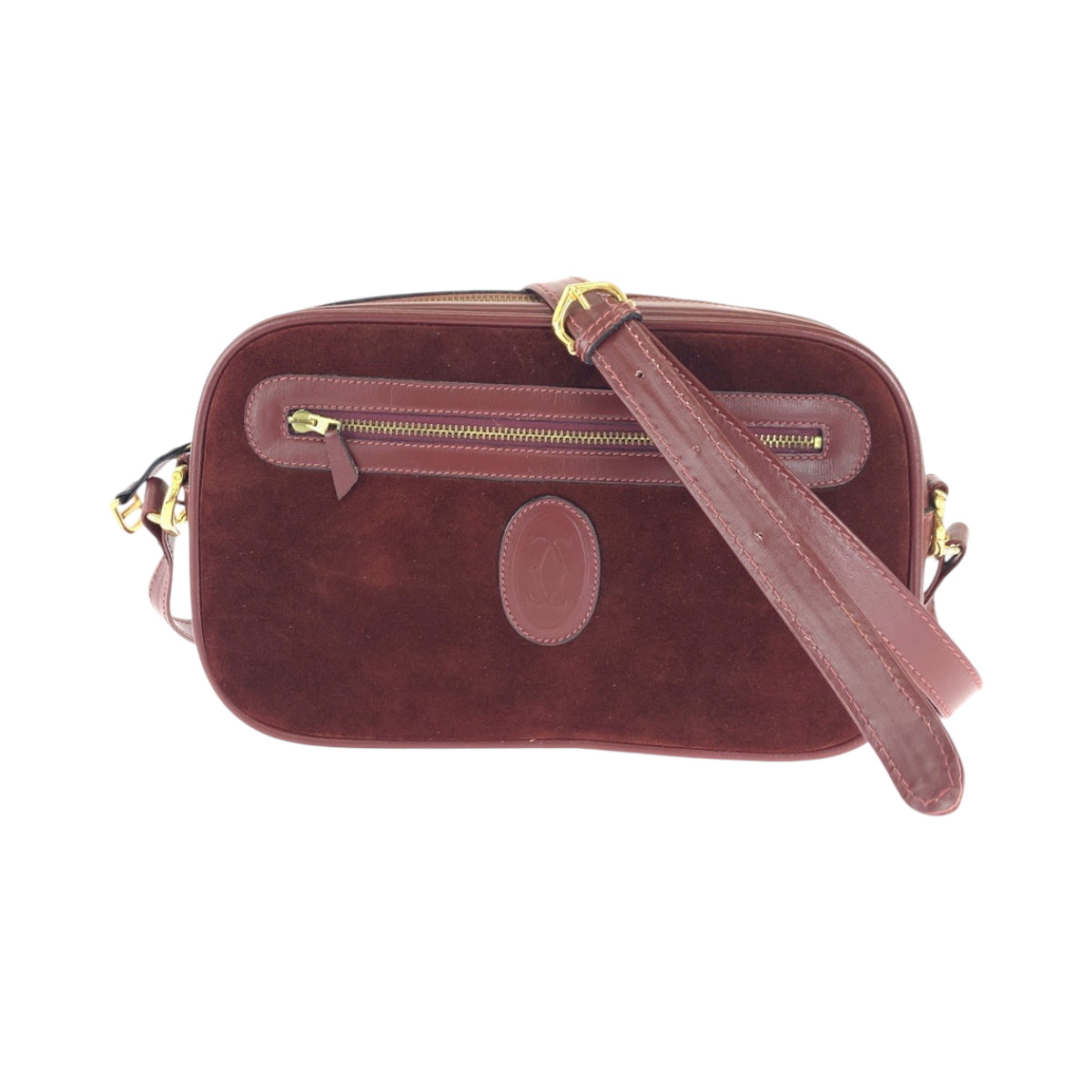 16707
CARTIER カルティエ ヴィンテージ マストライン ボルドー ゴールド金具 スウェード ショルダーバッグ ポシェット  レディース A38
