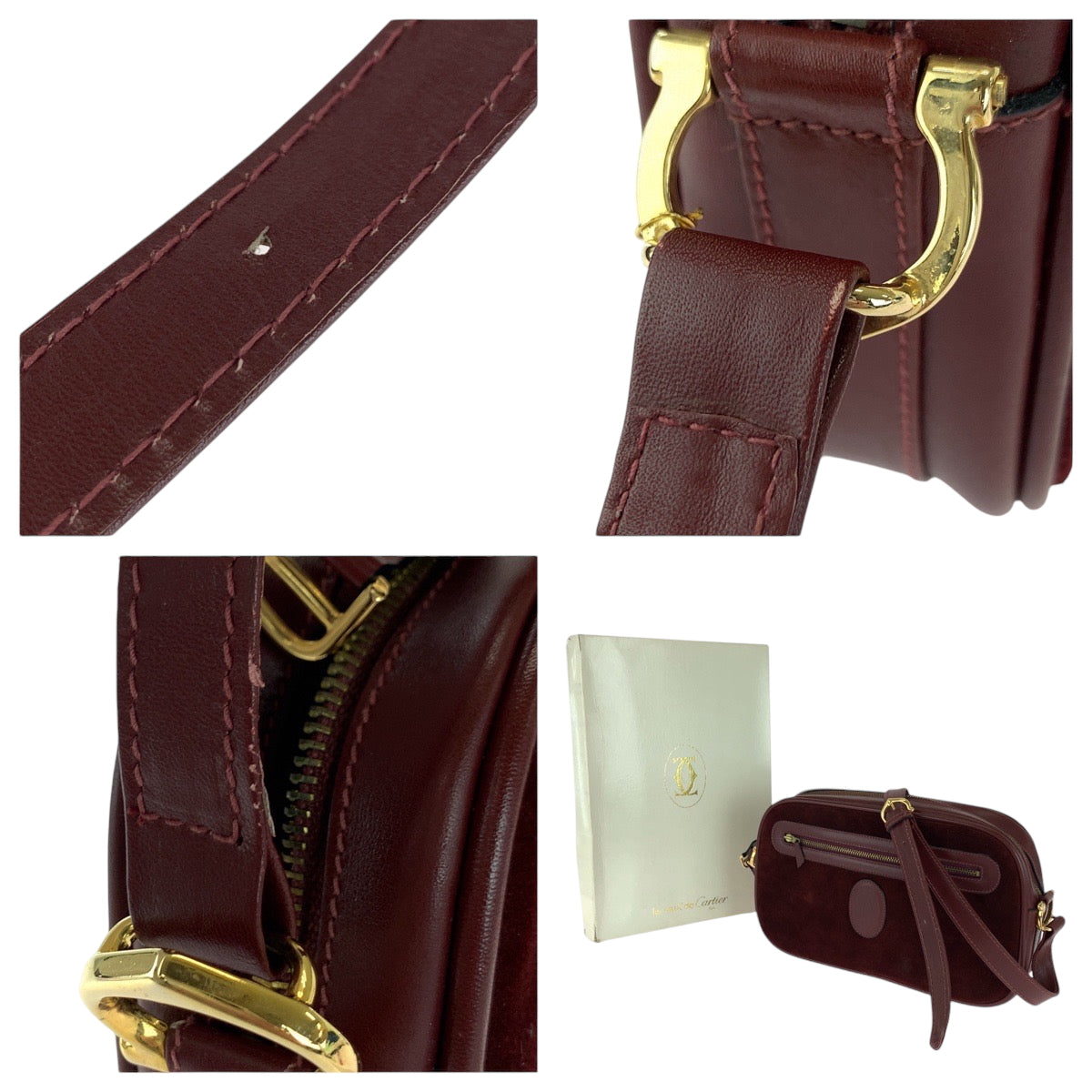 16707
CARTIER カルティエ ヴィンテージ マストライン ボルドー ゴールド金具 スウェード ショルダーバッグ ポシェット  レディース A38