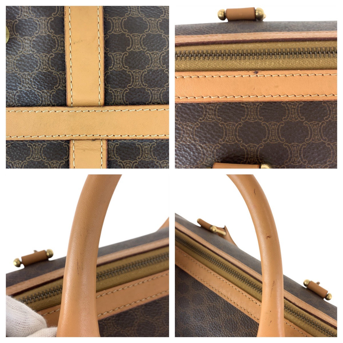 16708
CELINE セリーヌ マカダム ブラウン ゴールド金具 PVC / レザー M14 ハンドバッグ ボストンバッグ  レディース ABP40