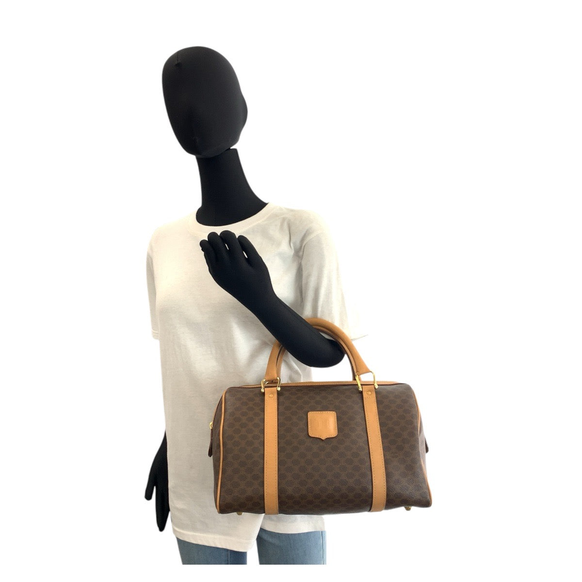 16708
CELINE セリーヌ マカダム ブラウン ゴールド金具 PVC / レザー M14 ハンドバッグ ボストンバッグ  レディース ABP40
