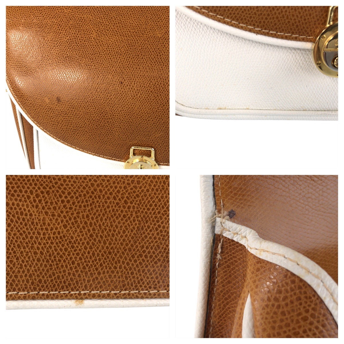 16709
GUCCI グッチ ヴィンテージ オールドグッチ ブラウン ホワイト ゴールド金具 レザー ショルダーバッグ メッセンジャーバッグ  レディース