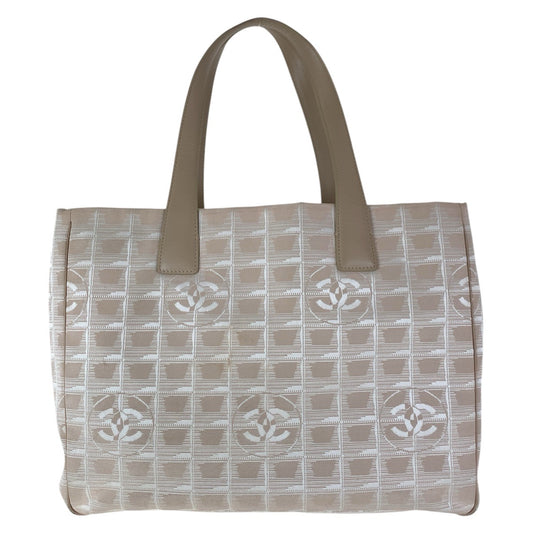 16710
CHANEL シャネル ニュートラベルライン ベージュ シルバー金具 キャンバス / レザー トートバッグ ショルダーバッグ  レディース