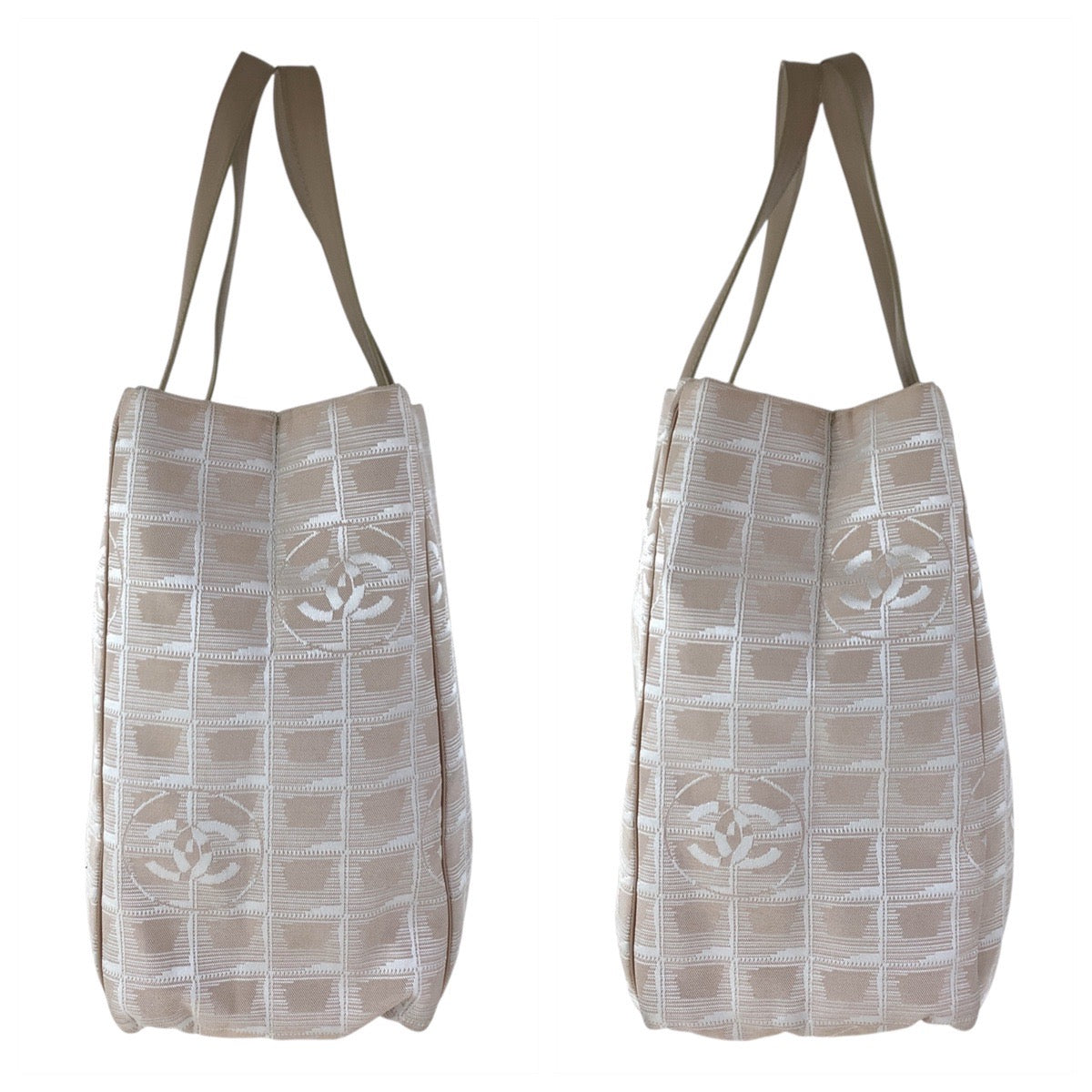 16710
CHANEL シャネル ニュートラベルライン ベージュ シルバー金具 キャンバス / レザー トートバッグ ショルダーバッグ  レディース