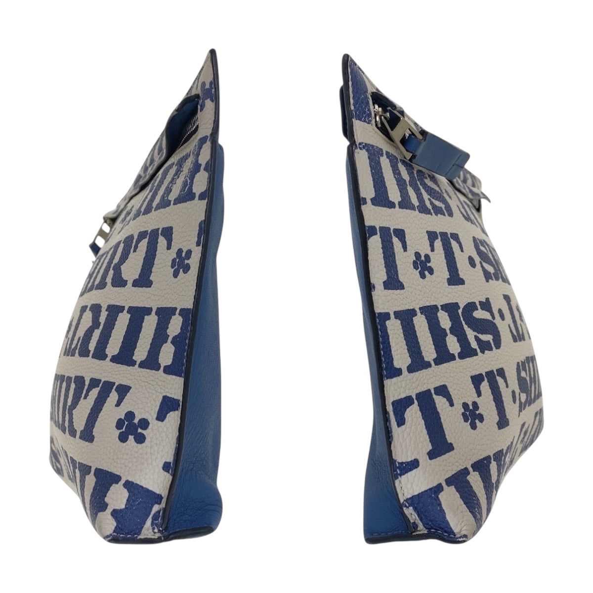 16711
LOEWE ロエベ Tポーチ ブルー ホワイト シルバー金具 レザー クラッチバッグ セカンドバッグ  レディース AB33