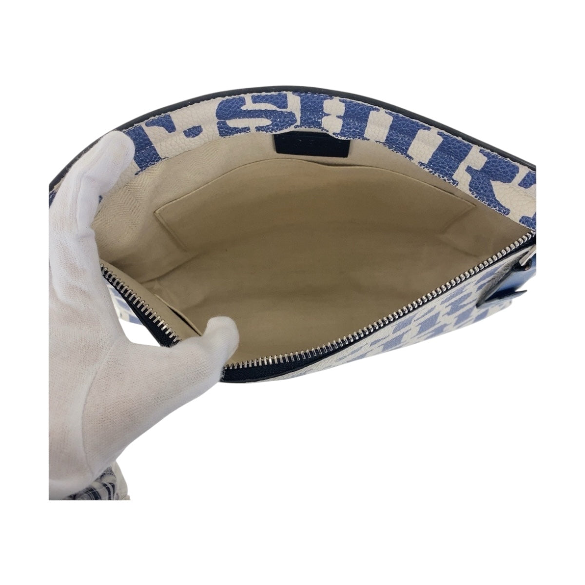 16711
LOEWE ロエベ Tポーチ ブルー ホワイト シルバー金具 レザー クラッチバッグ セカンドバッグ  レディース AB33