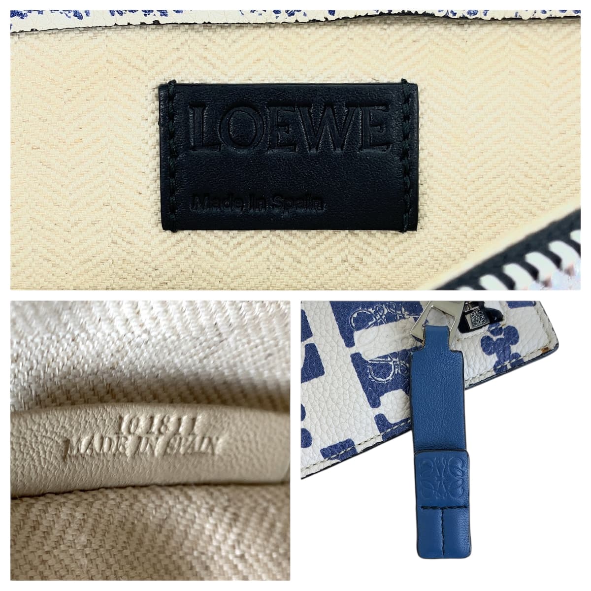 16711
LOEWE ロエベ Tポーチ ブルー ホワイト シルバー金具 レザー クラッチバッグ セカンドバッグ  レディース AB33
