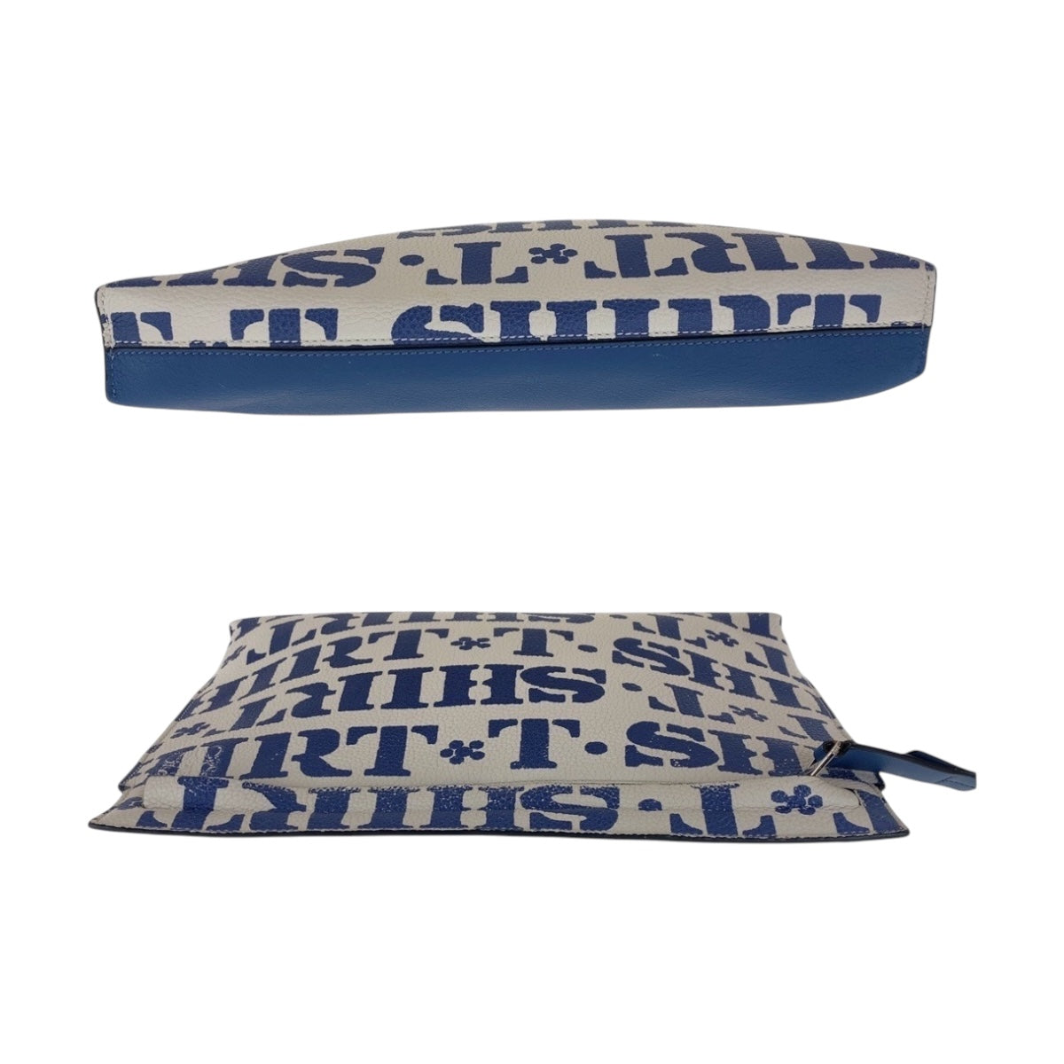 16711
LOEWE ロエベ Tポーチ ブルー ホワイト シルバー金具 レザー クラッチバッグ セカンドバッグ  レディース AB33