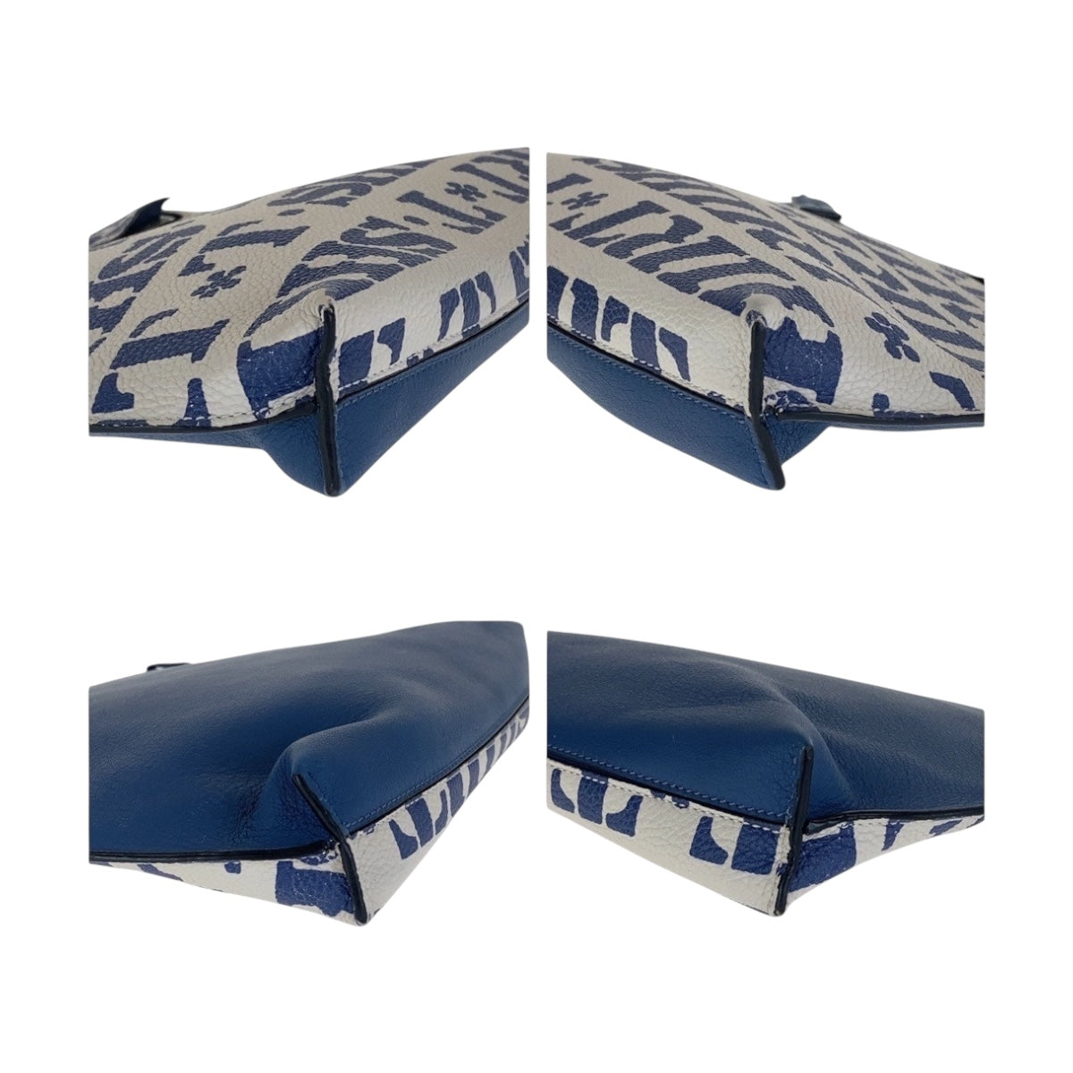 16711
LOEWE ロエベ Tポーチ ブルー ホワイト シルバー金具 レザー クラッチバッグ セカンドバッグ  レディース AB33