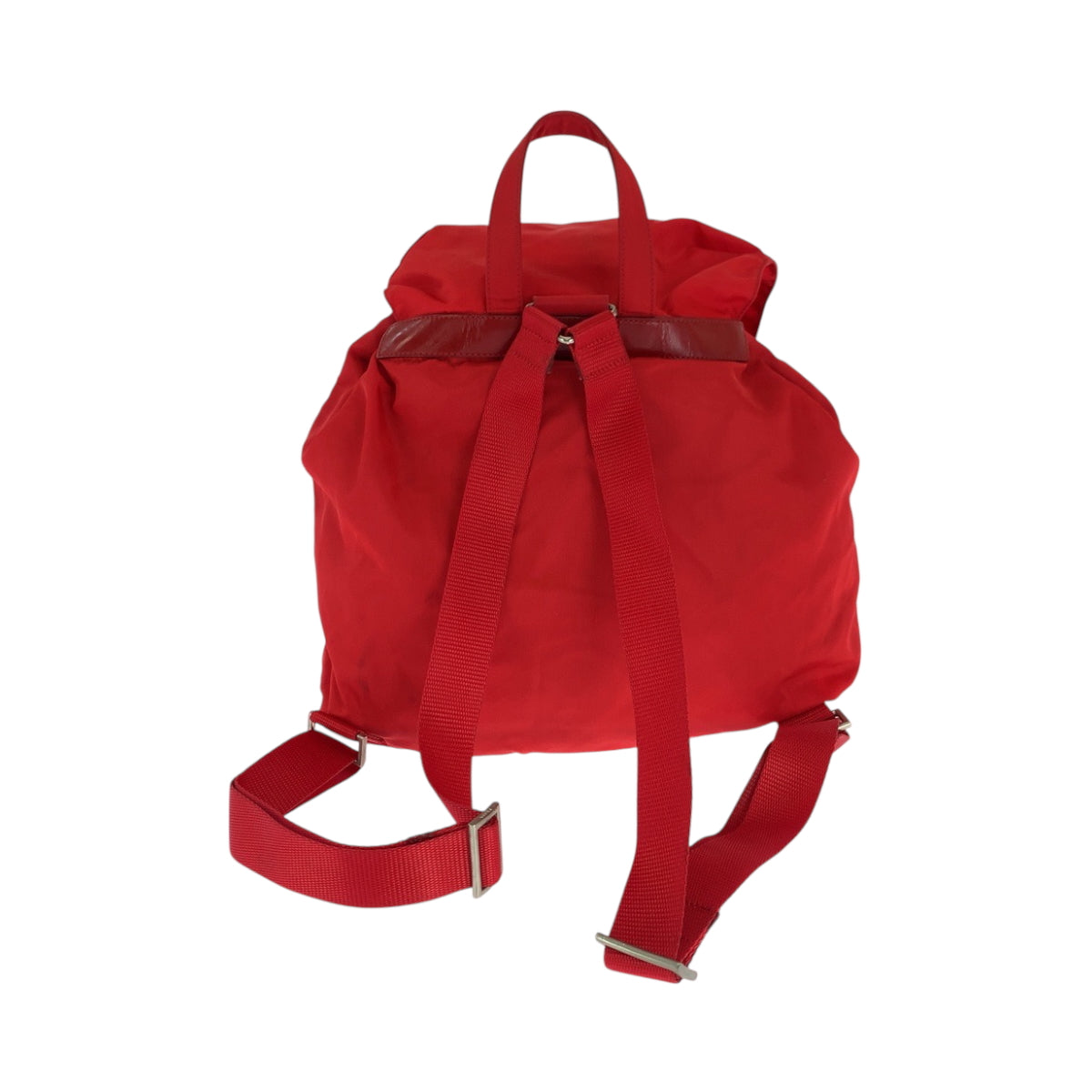 16714
PRADA プラダ テスート 三角ロゴプレート レッド シルバー金具 ナイロン リュックサック バックパック  レディース