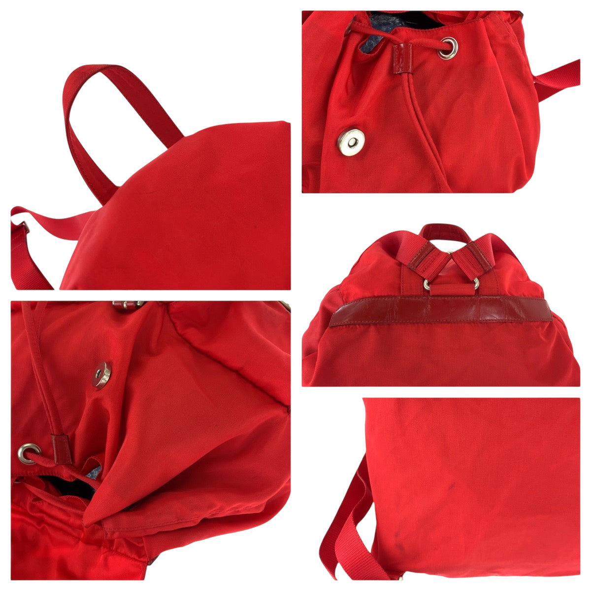 16714
PRADA プラダ テスート 三角ロゴプレート レッド シルバー金具 ナイロン リュックサック バックパック  レディース