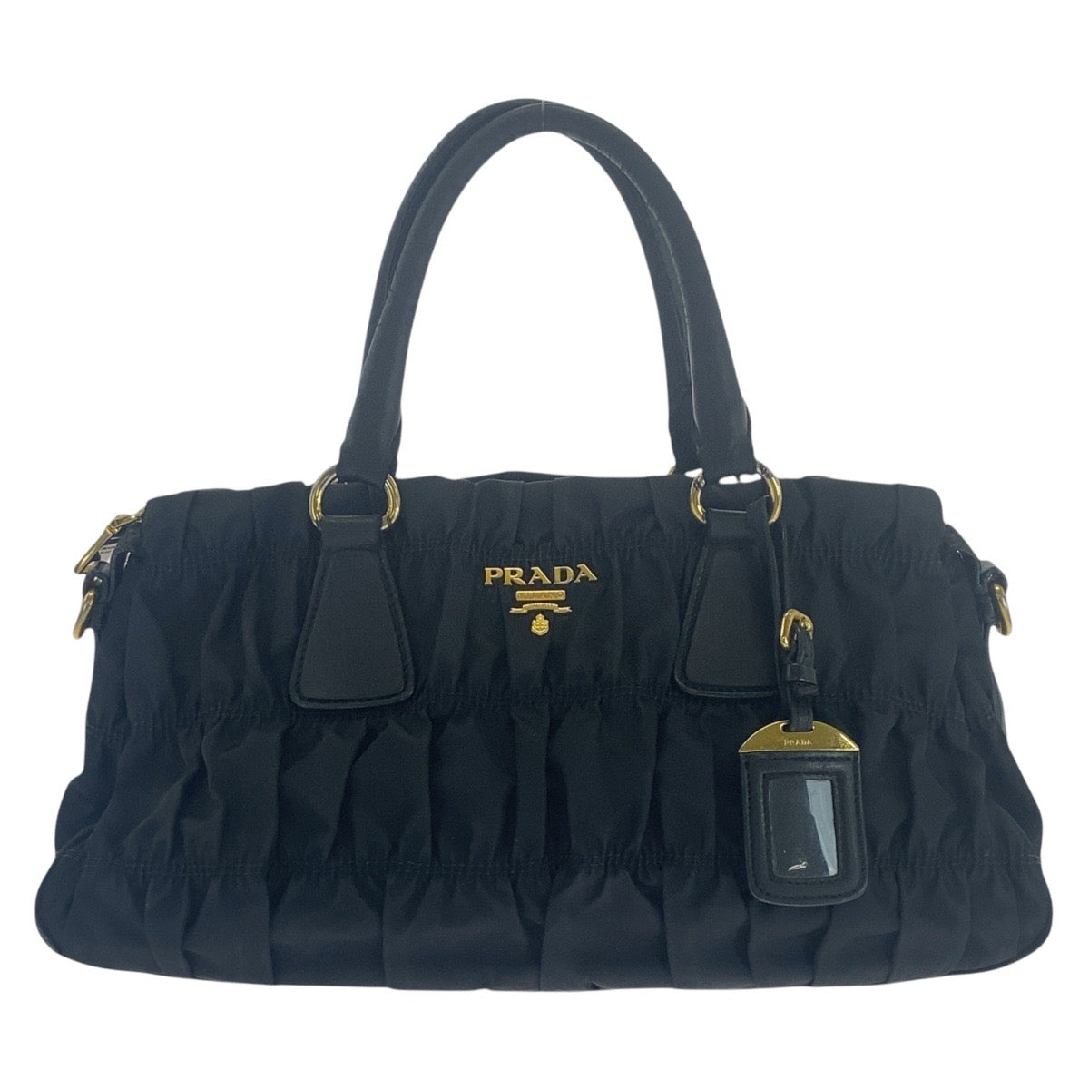 16715
PRADA プラダ テスート シャーリング ブラック 黒 ゴールド金具 ナイロン / レザー ショルダーバッグ ハンドバッグ  レディース