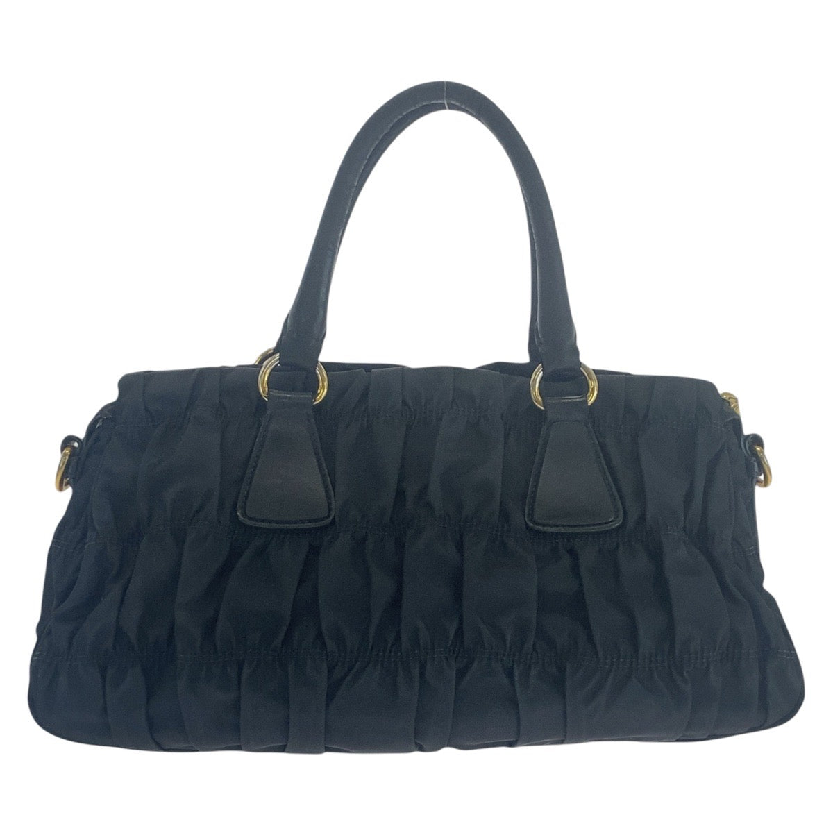 16715
PRADA プラダ テスート シャーリング ブラック 黒 ゴールド金具 ナイロン / レザー ショルダーバッグ ハンドバッグ  レディース