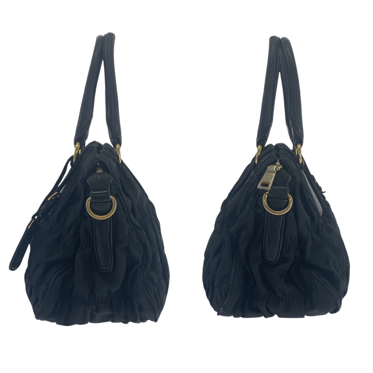 16715
PRADA プラダ テスート シャーリング ブラック 黒 ゴールド金具 ナイロン / レザー ショルダーバッグ ハンドバッグ  レディース