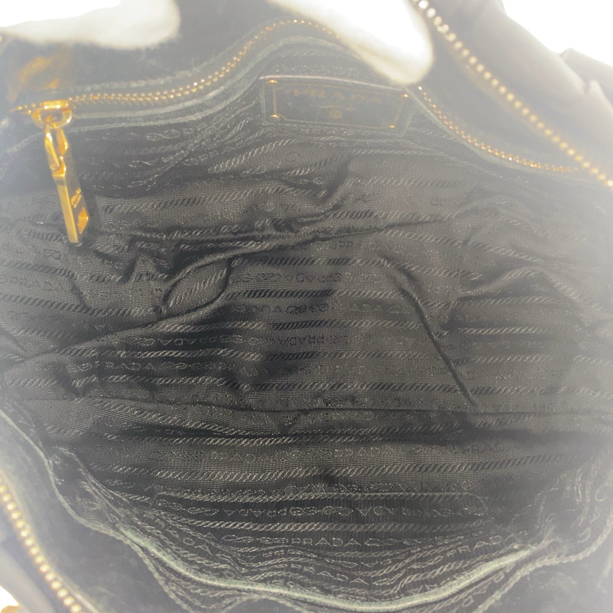 16715
PRADA プラダ テスート シャーリング ブラック 黒 ゴールド金具 ナイロン / レザー ショルダーバッグ ハンドバッグ  レディース