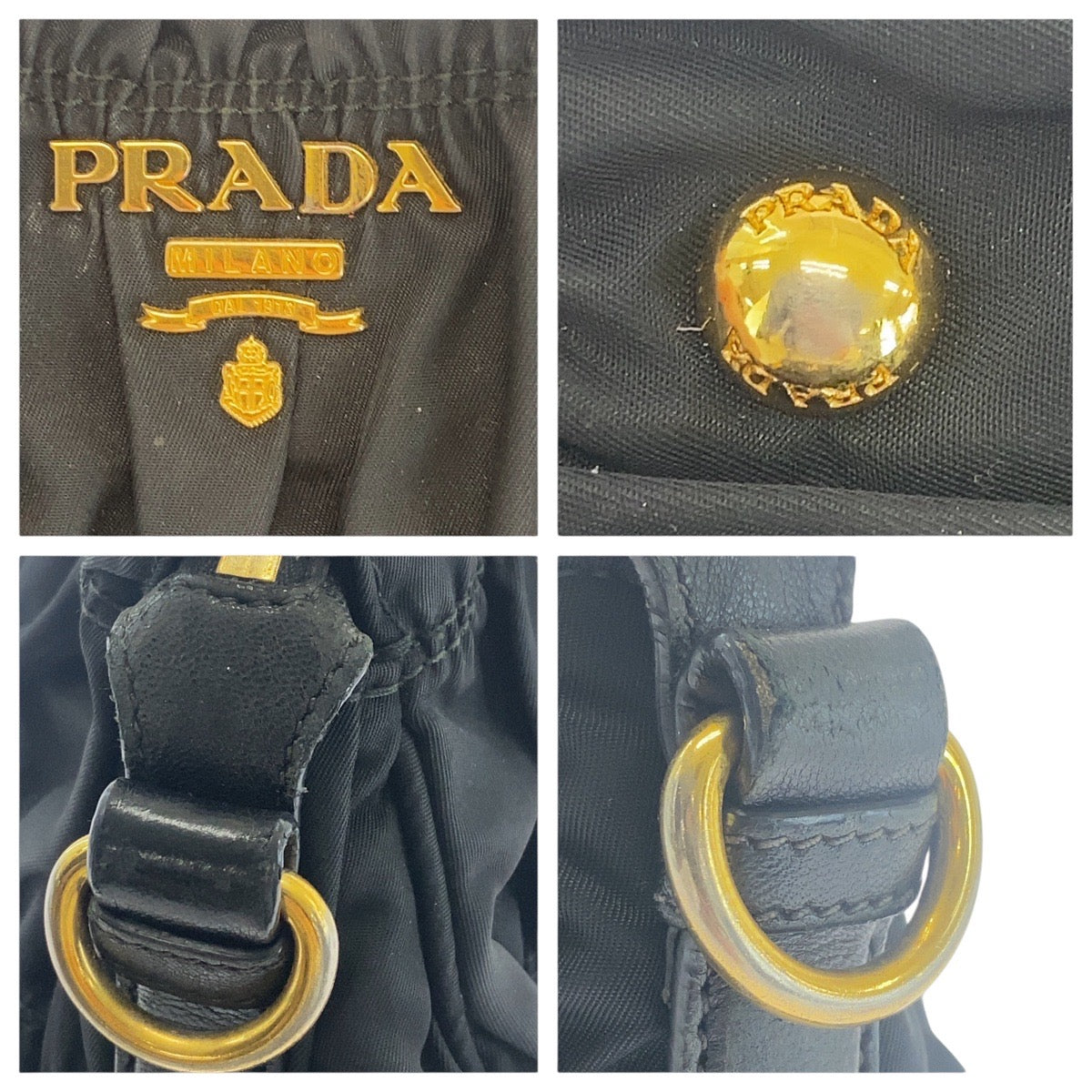 16715
PRADA プラダ テスート シャーリング ブラック 黒 ゴールド金具 ナイロン / レザー ショルダーバッグ ハンドバッグ  レディース