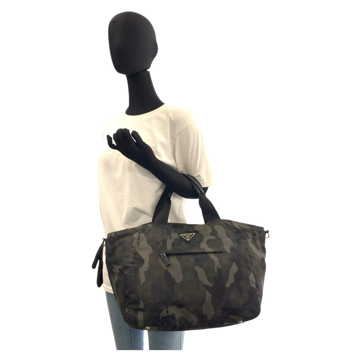 16716
PRADA プラダ テスート カモフラ 三角ロゴプレート カーキ シルバー金具 ナイロン トートバッグ ショルダーバッグ 2way  メンズ ABP54