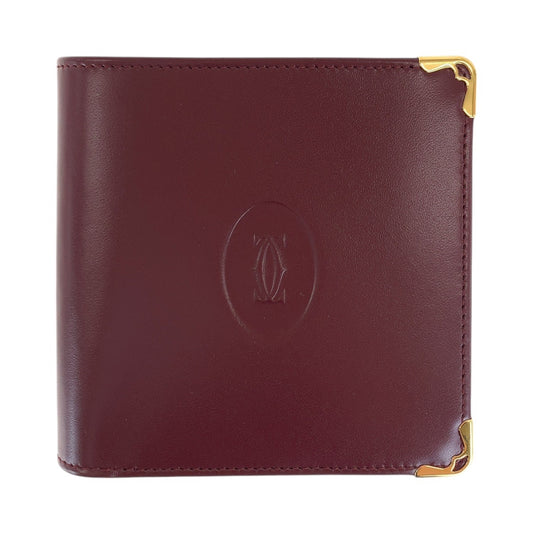 16725
CARTIER カルティエ マストライン ワインレッド ボルドー ゴールド金具 レザー 折財布 コンパクトウォレット 男女兼用  レディース
