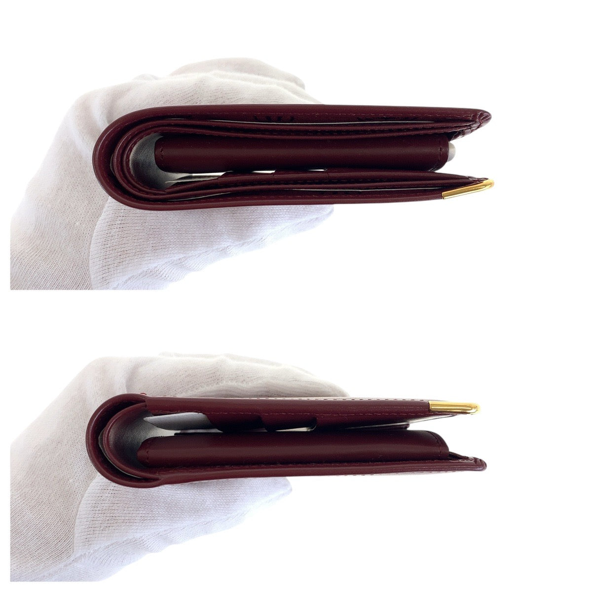 16725
CARTIER カルティエ マストライン ワインレッド ボルドー ゴールド金具 レザー 折財布 コンパクトウォレット 男女兼用  レディース