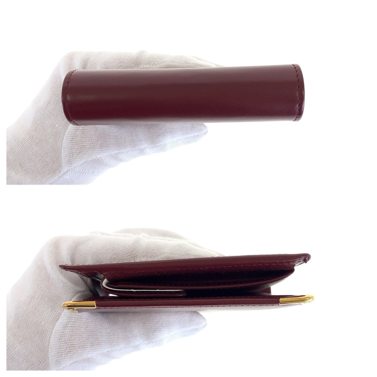16725
CARTIER カルティエ マストライン ワインレッド ボルドー ゴールド金具 レザー 折財布 コンパクトウォレット 男女兼用  レディース